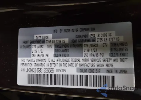 2025 Mazda Cx-90 3.3 Turbo Premium Plus Package from USA, damaged, VIN JM3KKEHD9S1235685